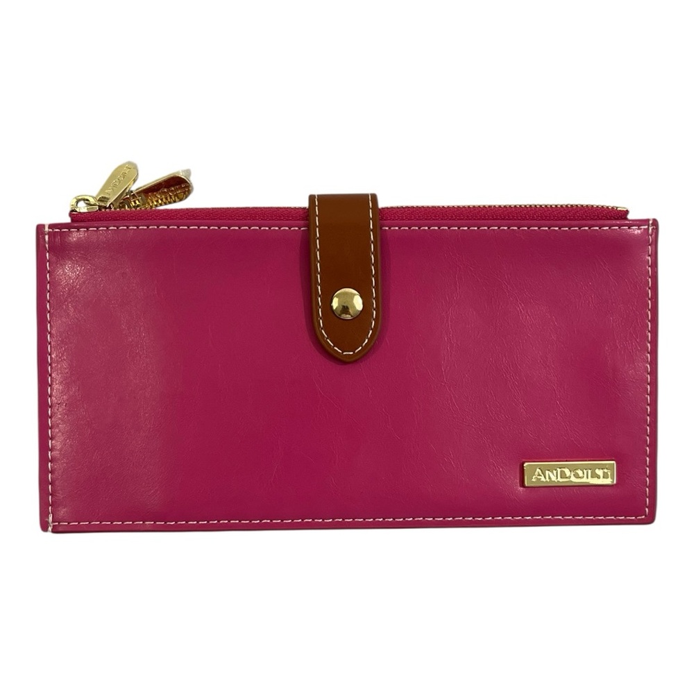 AnDoilt Leather Folding Card Wallet Pink RFID Blocking
